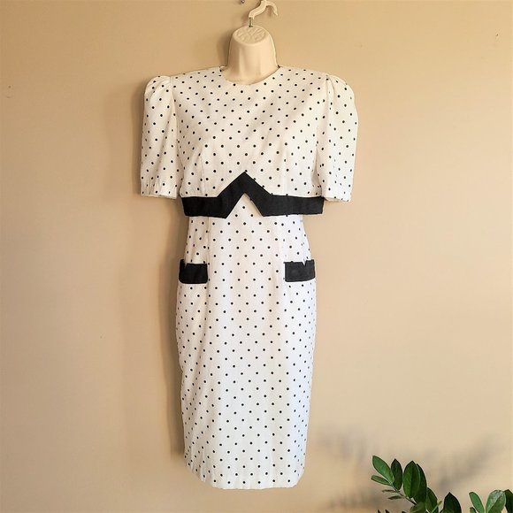 J. R Petite by Joseph Ribkoff 80s Polka Dot Dress - Picture 1 of 15
